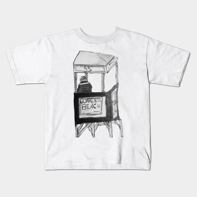 Black and white lifeguard stand Kids T-Shirt by Annalisseart24